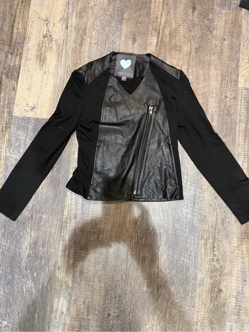 Kendall & Kylie Black Faux Leather Panel Blazer